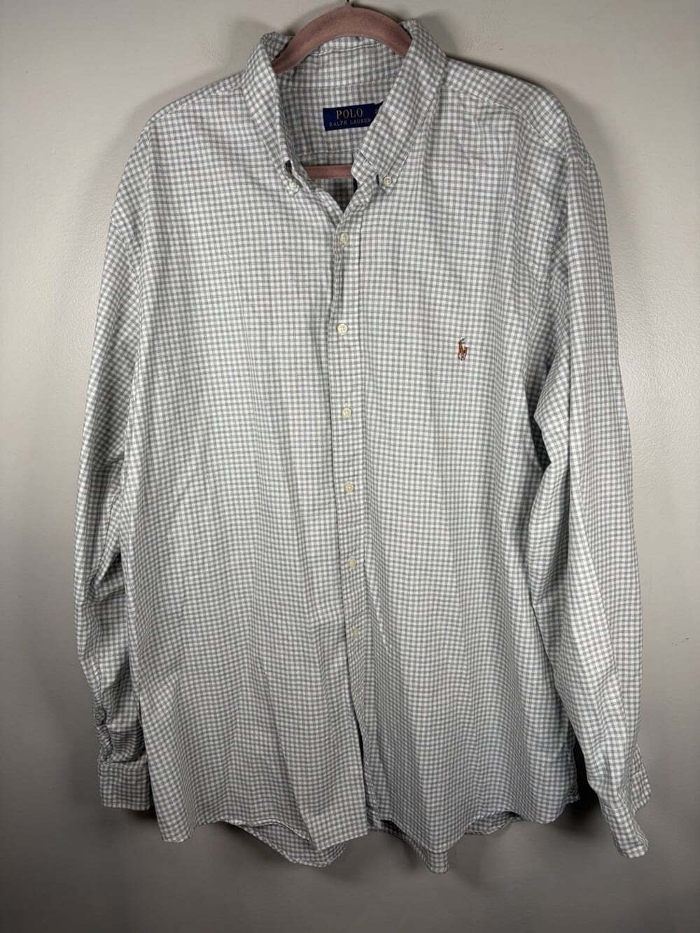 Ralph Lauren Checked Oxford Button Up Shirt Size 2XLT Tall Pony Gray